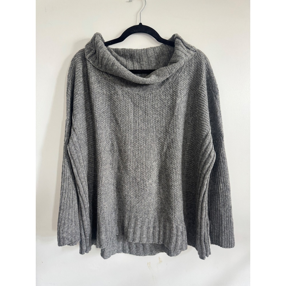 Eileen Fisher Grey Wool Camel Hair Cowl Neck Oversized Sweater Large